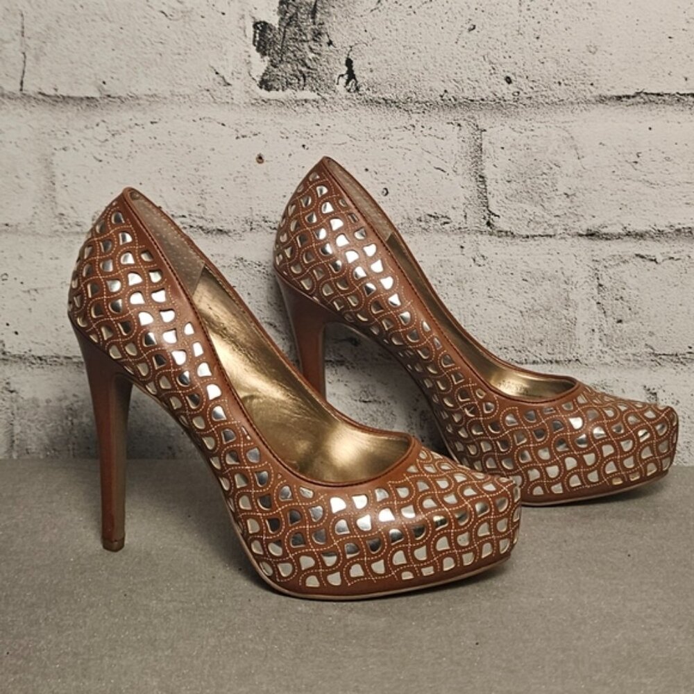 Bcbgeneration Brown Cutout Metallic Platform Stil… - image 3